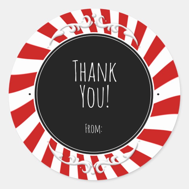 Red & White Whimsical Fun Stripes Party Favour Classic Round Sticker (Front)