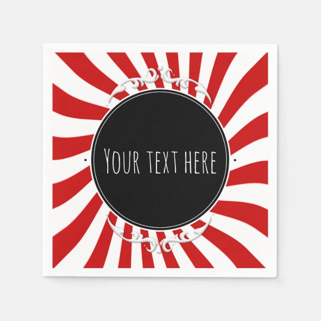 Red & White Whimsical Fun Stripes Party Napkin (Front)