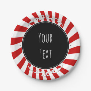 Red & White Whimsical Fun Stripes Party Paper Plate
