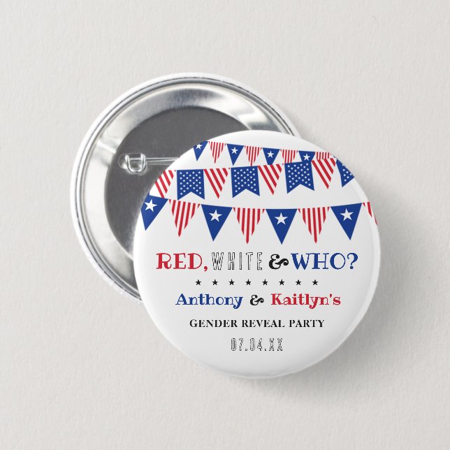 Red, White & Who? 4th Of July Gender Reveal Party 6 Cm Round Badge (Front & Back)