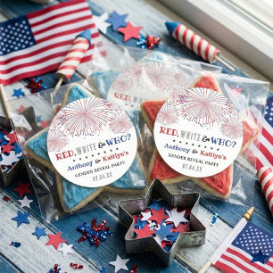 Red, White & Who? 4th Of July Gender Reveal Party Classic Round Sticker