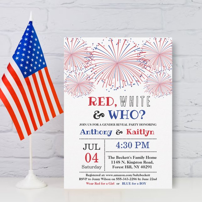 Red, White & Who? 4th Of July Gender Reveal Party Invitation (Creator Uploaded)