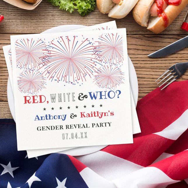 Red, White & Who? 4th Of July Gender Reveal Party Napkin (Creator Uploaded)