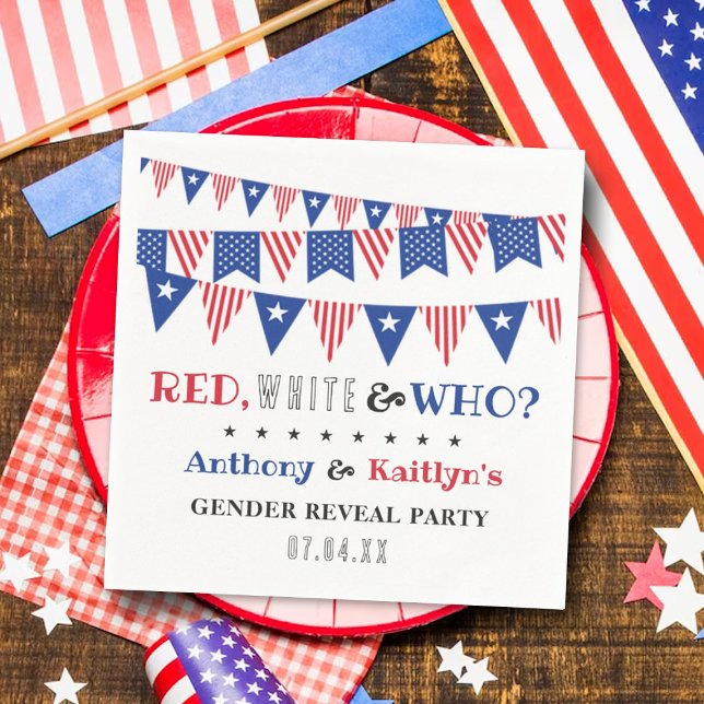 Red, White & Who? 4th Of July Gender Reveal Party Napkin (Creator Uploaded)
