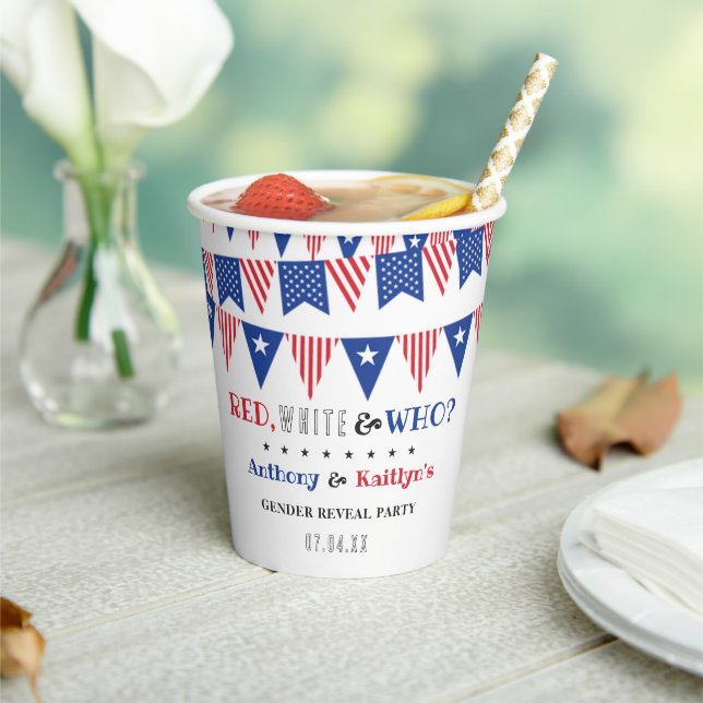 Red, White & Who? 4th Of July Gender Reveal Party Paper Cups (Insitu)