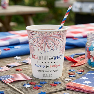 Red, White & Who? 4th Of July Gender Reveal Party Paper Cups