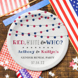Red, White & Who? 4th Of July Gender Reveal Party Paper Plate<br><div class="desc">Celebrate in style with these trendy 4th of July gender reveal party paper plates. The design is easy to personalise with your own wording and your family and friends will be thrilled when they see these fabulous party plates. Matching items can be found in the collection.</div>