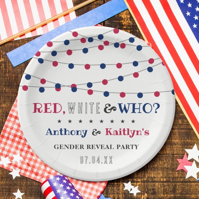 Red, White & Who? 4th Of July Gender Reveal Party Paper Plate (Creator Uploaded)