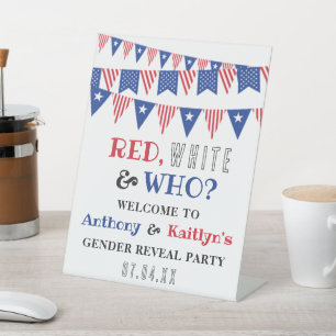 Red, White & Who? 4th Of July Gender Reveal Party Pedestal Sign