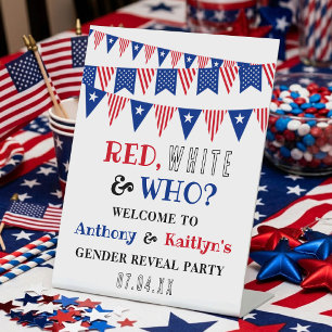 Red, White & Who? 4th Of July Gender Reveal Party Pedestal Sign