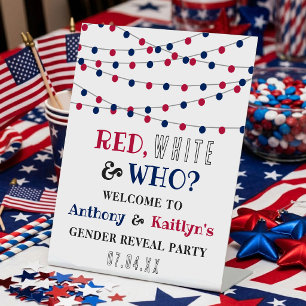 Red, White & Who? 4th Of July Gender Reveal Party Pedestal Sign