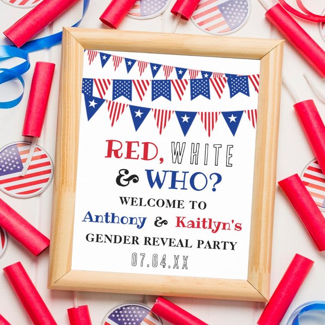 Red, White & Who? 4th Of July Gender Reveal Party Poster (Creator Uploaded)