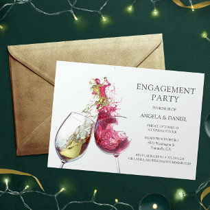 Red White Wine Dance Engagement Party Invitation