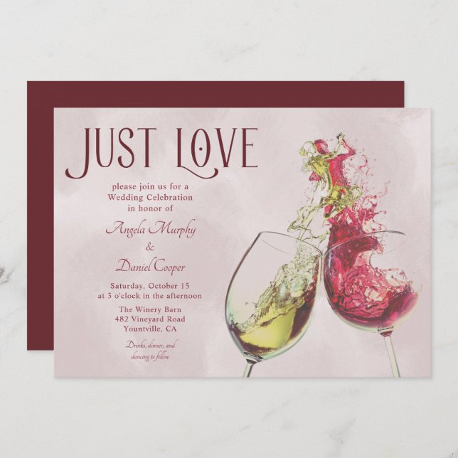 Red White Wine Dance Just Love Wedding Celebration Invitation (Front/Back)