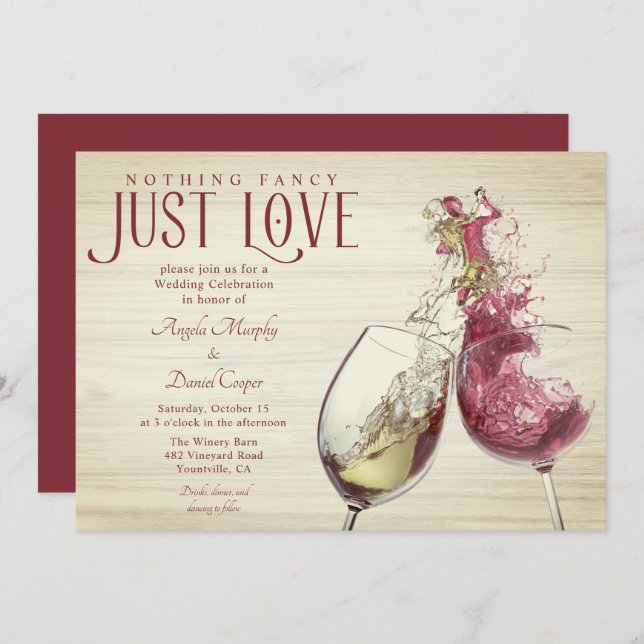 Red White Wine Dance Just Love Wedding Celebration Invitation (Front/Back)