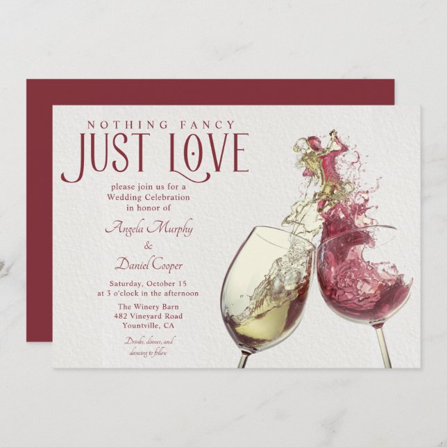 Red White Wine Dance Just Love Wedding Celebration Invitation (Front/Back)
