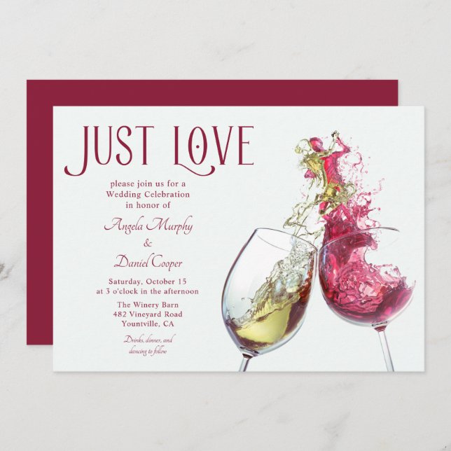Red White Wine Dance Just Love Wedding Celebration Invitation (Front/Back)