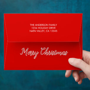Red & White Winter Modern Elegant Merry Christmas Envelope