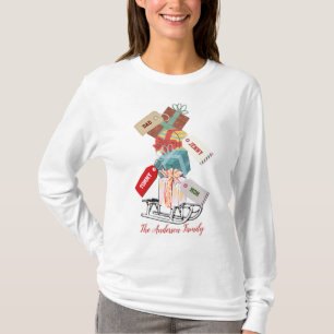 Red White Winter Sleigh Cute Modern Christmas T-Shirt
