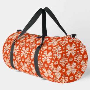 Red White Winter Snowflake Pattern Duffle Bag