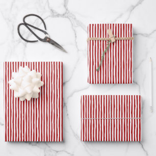 Red & White Wonky Stripes Wrapping Paper Sheet