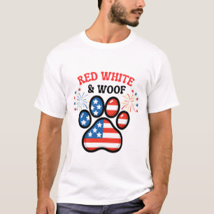 Red White Woof Dog 4th July Humour T-Shirt