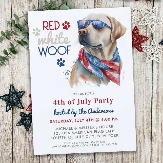 Red White Woof Patriotic Labrador Dog 4th Of July Invitation (Creator Uploaded)