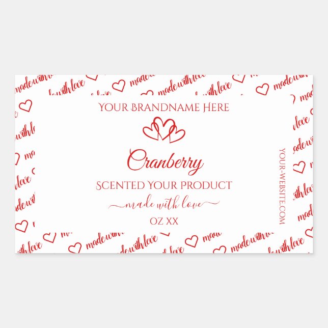 Red White Word Cloud Product Labels Cute Hearts (Front)
