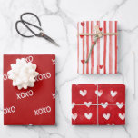 Red White XOXO Hearts Stripes Wrapping Paper Sheet<br><div class="desc">Red White XOXO Hearts Stripes Bridal Shower Wedding Birthday</div>