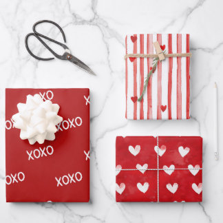 Red White XOXO Hearts Stripes Wrapping Paper Sheet