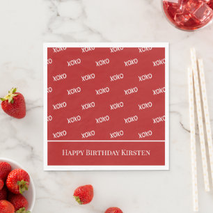 Red White XOXO Love Birthday Napkin