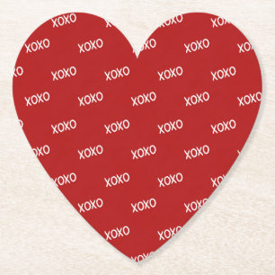 Red White XOXO Love Hugs Kisses Paper Coaster