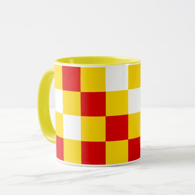 Red White Yellow Chequered Pattern Design  Mug (Front Left)