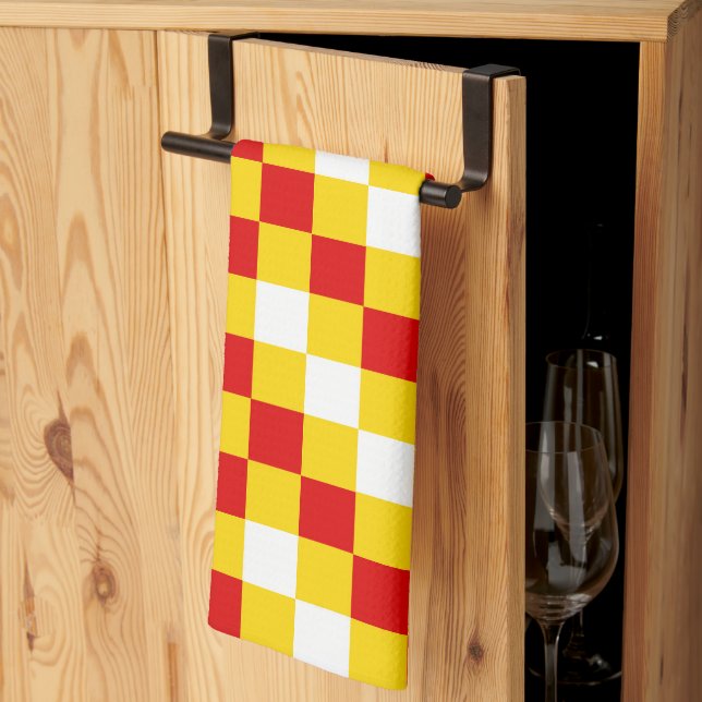 Red White Yellow Chequered Pattern Design  Tea Towel (Thirds Fold)