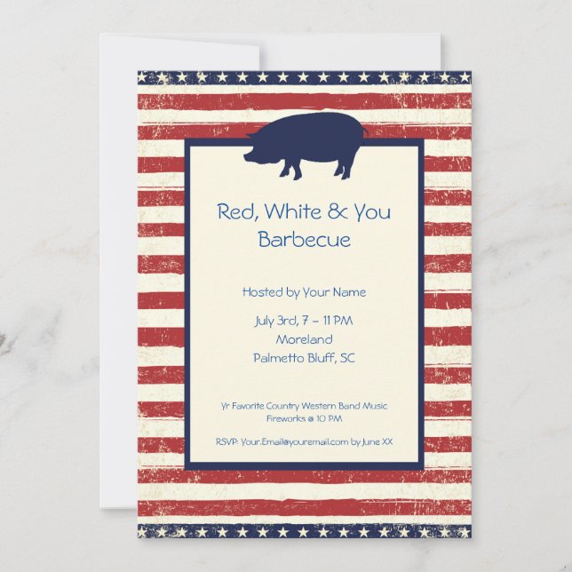 Red, White & You 4th July Barbecue Bday Invitation (Front)