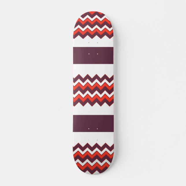 Red White Zigzag Chevron Striped Pattern Skateboard (Front)