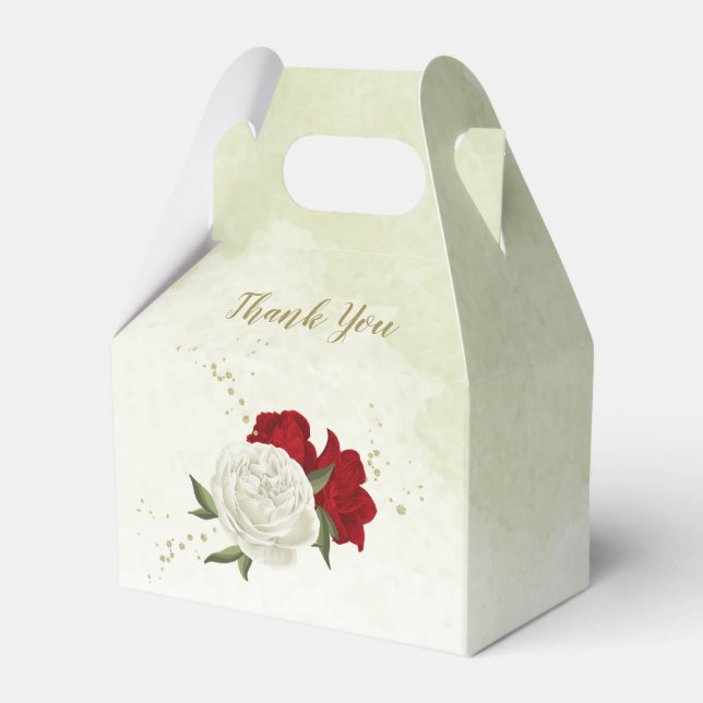 Red whitefloral greenery wedding favour box (Front Side)
