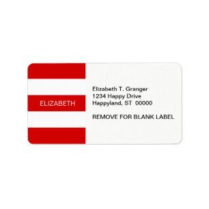 Red Wht Horizontal Preppy Stripe #3 Name Monogram Label