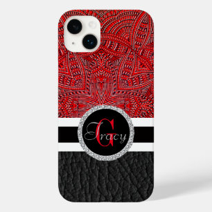 Red wicker abstract and black leather and Monogram Case-Mate iPhone 14 Plus Case