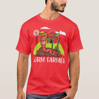 Red Wiggler Worm Composting Fun, Farmer  T-Shirt