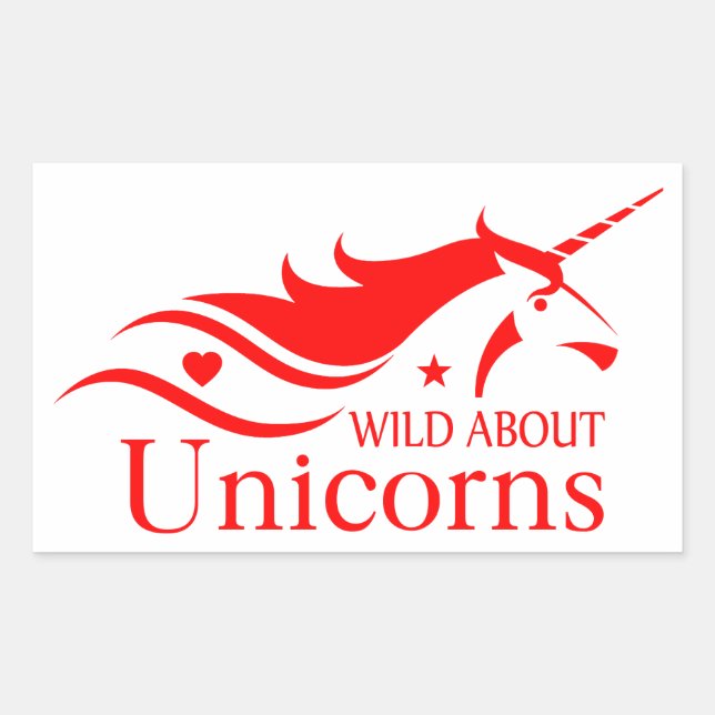 Red, Wild About Unicorns - Unicorn Rectangular Sticker (Front)