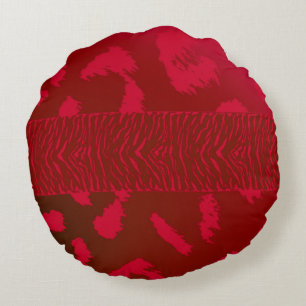 Red Wild Animal Pattern Round Cushion