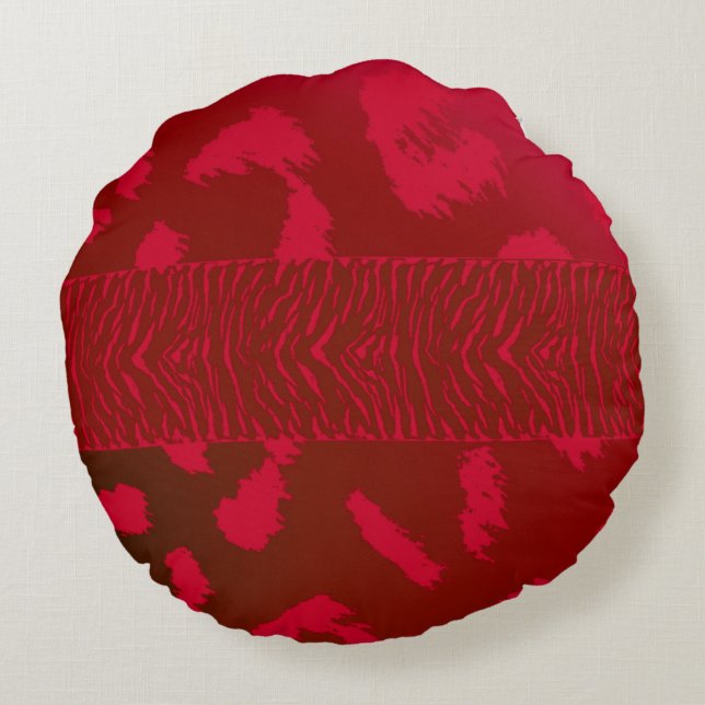 Red Wild Animal Pattern Round Cushion (Back)