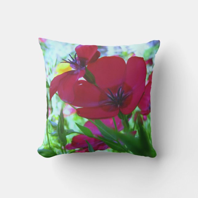 Red Wild Flower Outdoor Accent Pillow (Front)