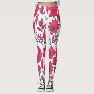 Red wild flowers leggings