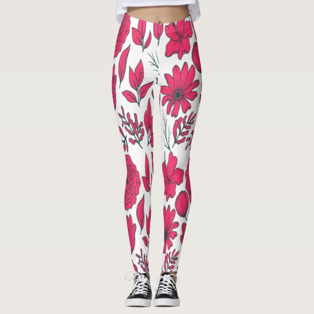 Red wild flowers leggings (Front)
