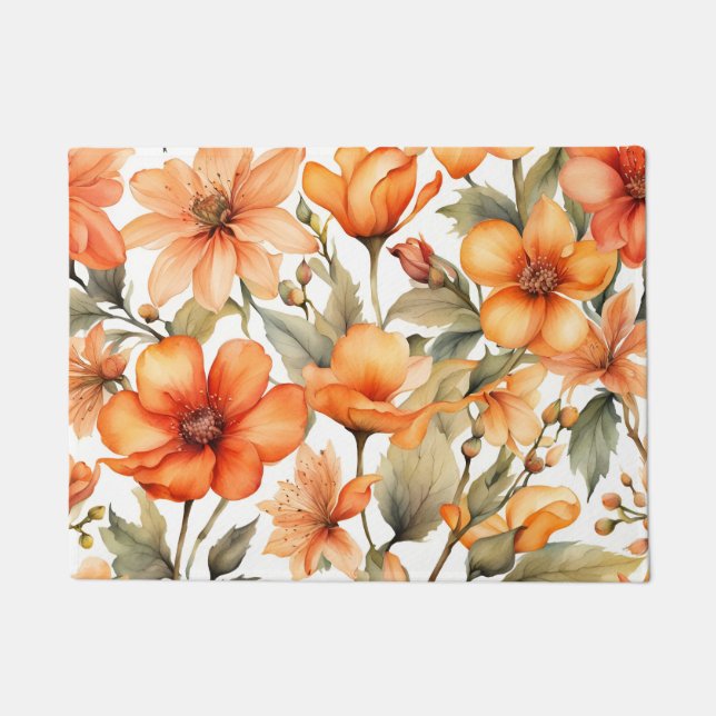 Red Wild Flowers Watercolor Art  Doormat (Front)