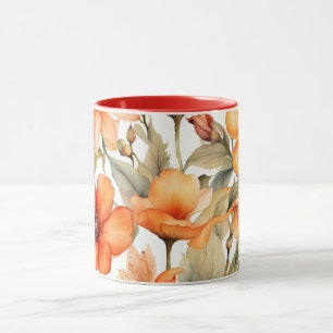 Red Wild Flowers Watercolor Art  Mug