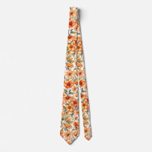 Red Wild Flowers Watercolor Art  Tie