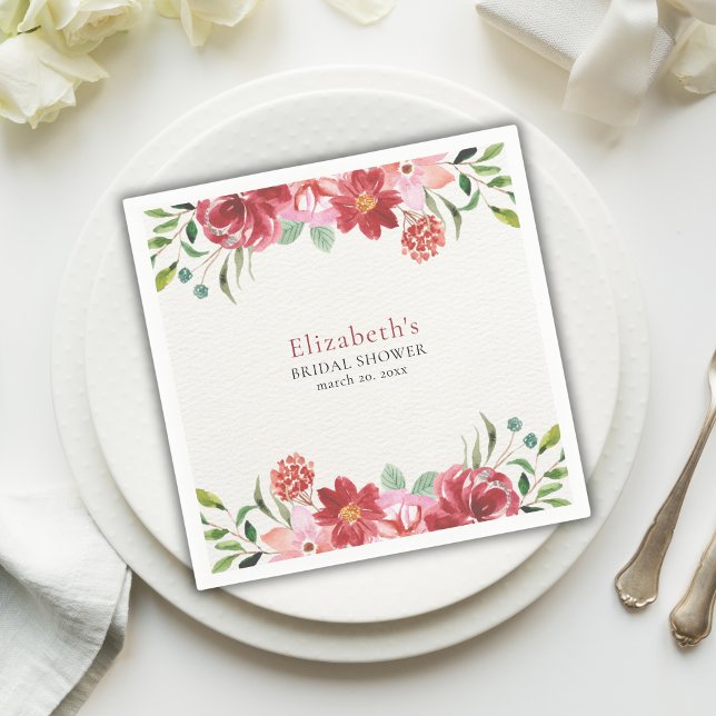 Red wildflowers Bridal Shower Napkin (Creator Uploaded)